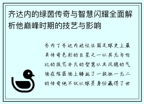 齐达内的绿茵传奇与智慧闪耀全面解析他巅峰时期的技艺与影响